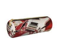 LRHCNZDCP Guitar British Flag Printed Leather Pencil Case - Round Zipper Cute Pencil Pouch Pencil Box for School & Office