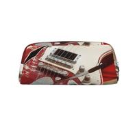 LRHCNZDCP Guitar British Flag Printed Pencil Case Leather Pen Pencil Pouch Makeup Bag with Silver Zipper for Teen Girls Boys Men Women
