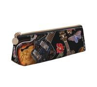 LRHCNZDCP Guitars Printed Leather Pencil Case - Triangle Zipper Cute Pencil Pouch Pencil Box for School & Office