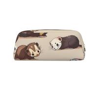 LRHCNZDCP Hairy Ferret Printed Pencil Case Leather Pen Pencil Pouch Makeup Bag with Gold Zipper for Teen Girls Boys Men Women