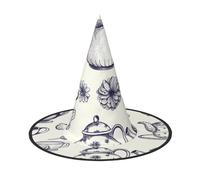 LRHCNZDCP Hand Drawn Teapots and Cups Printed Halloween Witch Hat for Women Men Festive Parties Cosplay Halloween Accessories, 3 PCS