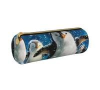 LRHCNZDCP Happy Penguin Printed Leather Pencil Case Round Zipper Cute Pencil Pouch Pencil Box for School & Office