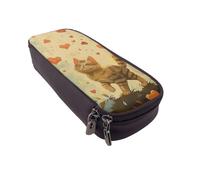 LRHCNZDCP Happy Walking Kitty Printed Pencil Case Holder Leather Cute Pen Pencil Pouch School Office College Pencil Box Organizer for Adult Boys Girls