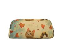 LRHCNZDCP Happy Walking Kitty Printed Pencil Case Leather Pen Pencil Pouch Makeup Bag with Gold Zipper for Teen Girls Boys Men Women