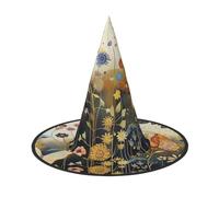 LRHCNZDCP Hen Flying Butterflies Among Flowers Printed Halloween Witch Hat for Women Men Festive Parties Cosplay Halloween Accessories, 1 PC