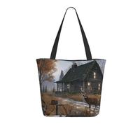 LRHCNZDCP Holiday home deer hunting Printed Shopping Bag Tote Bag Large Shoulder Bag Lightweight Handbag Women Laptop Bags for Work Travel Shopping