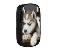 LRHCNZDCP Husky Puppies Dogs Printed Pencil Case Pouch, Cute Pencil Pen Case Pencil Box Pen Bag for School Office,Black