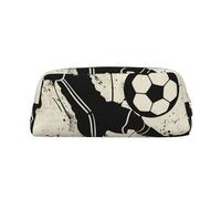 LRHCNZDCP I Love Soccer Printed Pencil Case Leather Pen Pencil Pouch Makeup Bag with Gold Zipper for Teen Girls Boys Men Women