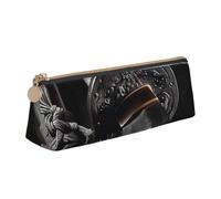 LRHCNZDCP Japan Samurai Sword Printed Leather Pencil Case Triangle Zipper Cute Pencil Pouch Pencil Box for School & Office