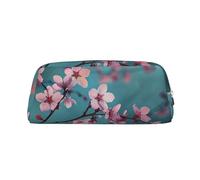 LRHCNZDCP Japanese Cherry Flowers Printed Pencil Case Leather Pen Pencil Pouch Makeup Bag with Silver Zipper for Teen Girls Boys Men Women