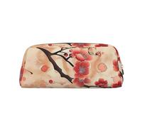 LRHCNZDCP Japanese Plum Floral Printed Pencil Case Leather Pen Pencil Pouch Makeup Bag with Gold Zipper for Teen Girls Boys Men Women