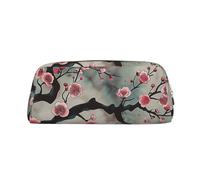 LRHCNZDCP Japanese Spring Plum Floral 1 Printed Pencil Case Leather Pen Pencil Pouch Makeup Bag with Gold Zipper for Teen Girls Boys Men Women