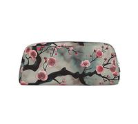 LRHCNZDCP Japanese Spring Plum Floral 1 Printed Pencil Case Leather Pen Pencil Pouch Makeup Bag with Silver Zipper for Teen Girls Boys Men Women