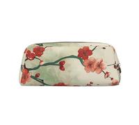 LRHCNZDCP Japanese Spring Plum Floral Printed Pencil Case Leather Pen Pencil Pouch Makeup Bag with Gold Zipper for Teen Girls Boys Men Women