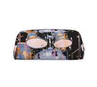 LRHCNZDCP Jazz Drum Printed Pencil Case Leather Pen Pencil Pouch Makeup Bag with Gold Zipper for Teen Girls Boys Men Women