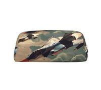 LRHCNZDCP Jet Fighter Printed Pencil Case Leather Pen Pencil Pouch Makeup Bag with Gold Zipper for Teen Girls Boys Men Women