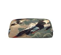 LRHCNZDCP Jet Fighter Printed Pencil Case Leather Pen Pencil Pouch Makeup Bag with Silver Zipper for Teen Girls Boys Men Women