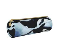 LRHCNZDCP Killer Whale Dolphin Printed Leather Pencil Case Round Zipper Cute Pencil Pouch Pencil Box for School & Office