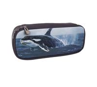 LRHCNZDCP Killer Whale Print Printed Pencil Case Holder Large Capacity Leather Pen Pencil Pouch Box Organizer for School Office College Adult Boys Girls