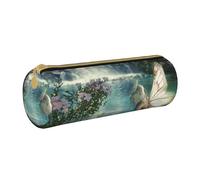 LRHCNZDCP Lake Fairy Art Printed Leather Pencil Case Round Zipper Cute Pencil Pouch Pencil Box for School & Office