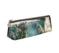 LRHCNZDCP Lake Fairy Art Printed Leather Pencil Case Triangle Zipper Cute Pencil Pouch Pencil Box for School & Office