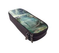 LRHCNZDCP Lake Fairy Art Printed Pencil Case Holder Leather Cute Pen Pencil Pouch School Office College Pencil Box Organizer for Adult Boys Girls
