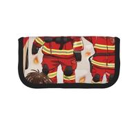 LRHCNZDCP Little Boys and Girls in Firefighters Printed Pen Pencil Case Canvas Makeup Bag Gadget Pen Bag Pencil Box with Zipper
