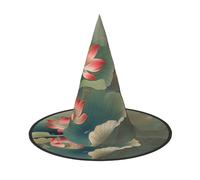LRHCNZDCP Lotus Flower and Dragonfly Printed Halloween Witch Hat for Women Men Festive Parties Cosplay Halloween Accessories, 1 PC