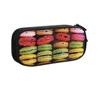 LRHCNZDCP Macaron Biscuit Flavored Pastries Printed Pencil Case Pouch Cute Pencil Pen Case Pencil Box Pen Bag for School Office, Black