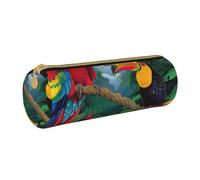 LRHCNZDCP Macaw and Toucan Perching of Tropical Rainforests Printed Leather Pencil Case Round Zipper Cute Pencil Pouch Pencil Box for School & Office
