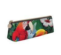 LRHCNZDCP Macaw and Toucan Perching of Tropical Rainforests Printed Leather Pencil Case Triangle Zipper Cute Pencil Pouch Pencil Box for School & Office