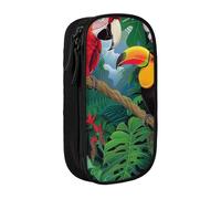 LRHCNZDCP Macaw and Toucan Perching of Tropical Rainforests Printed Pencil Case Pouch, Cute Pencil Pen Case Pencil Box Pen Bag for School Office,Black