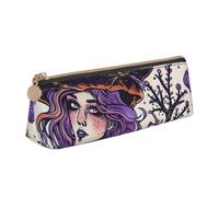 LRHCNZDCP Magic Witch Witchcraft Bohemian Drawing Printed Leather Pencil Case Triangle Zipper Cute Pencil Pouch Pencil Box for School & Office