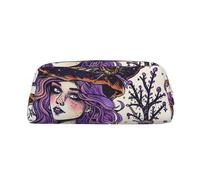 LRHCNZDCP Magic Witch Witchcraft Bohemian Drawing Printed Pencil Case Leather Pen Pencil Pouch Makeup Bag with Gold Zipper for Teen Girls Boys Men Women