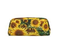 LRHCNZDCP Many Beautiful Sunflowers Printed Pencil Case Leather Pen Pencil Pouch Makeup Bag with Gold Zipper for Teen Girls Boys Men Women