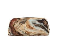 LRHCNZDCP Marble Mixed Brown Printed Pencil Case Leather Pen Pencil Pouch Makeup Bag with Silver Zipper for Teen Girls Boys Men Women