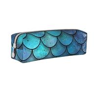 LRHCNZDCP Mermaid Teal Fish Scale Printed Leather Pencil Case - Cute Zipper Pencil Pouch Pencil Box for School & Office