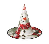 LRHCNZDCP Merry Christmas With Happy Snowman Printed Halloween Witch Hat for Women Men Festive Parties Cosplay Halloween Accessories, 1 PC
