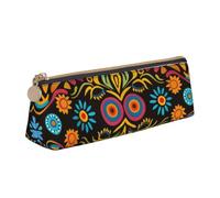 LRHCNZDCP Mexican Folk Art Boho Printed Leather Pencil Case Triangle Zipper Cute Pencil Pouch Pencil Box for School & Office