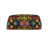 LRHCNZDCP Mexican Folk Art Boho Printed Pencil Case Leather Pen Pencil Pouch Makeup Bag with Gold Zipper for Teen Girls Boys Men Women