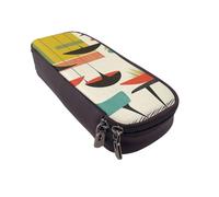LRHCNZDCP mid Century Modern Prints Printed Pencil Case Holder Leather Cute Pen Pencil Pouch School Office College Pencil Box Organizer for Adult Boys Girls