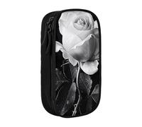LRHCNZDCP Monochrome Rose Printed Pencil Case Pouch Black, Cute Pencil Pen Case Pencil Box Pen Bag for School Office