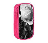 LRHCNZDCP Monochrome Rose Printed Pencil Case Pouch Pink, Cute Pencil Pen Case Pencil Box Pen Bag for School Office