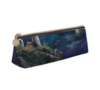 LRHCNZDCP Moonlight Beacon Printed Leather Pencil Case Triangle Zipper Cute Pencil Pouch Pencil Box for School & Office