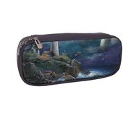 LRHCNZDCP Moonlight Beacon Printed Pencil Case Holder Large Capacity Leather Pen Pencil Pouch Box Organizer for School Office College Adult Boys Girls