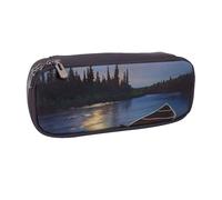 LRHCNZDCP Moonlit Canoe Allagash River Printed Pencil Case Holder Large Capacity Leather Pen Pencil Pouch Box Organizer for School Office College Adult Boys Girls
