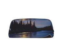 LRHCNZDCP Moonlit Canoe Allagash River Printed Pencil Case Leather Pen Pencil Pouch Makeup Bag with Silver Zipper for Teen Girls Boys Men Women