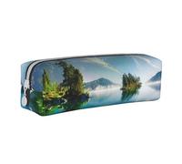 LRHCNZDCP Mountain Lake View Sunny Day Nature Printed Leather Pencil Case - Cute Zipper Pencil Pouch Pencil Box for School & Office