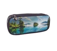 LRHCNZDCP Mountain Lake View Sunny Day Nature Printed Pencil Case Holder Large Capacity Leather Pen Pencil Pouch Box Organizer for School Office College Adult Boys Girls