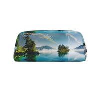 LRHCNZDCP Mountain Lake View Sunny Day Nature Printed Pencil Case Leather Pen Pencil Pouch Makeup Bag with Gold Zipper for Teen Girls Boys Men Women